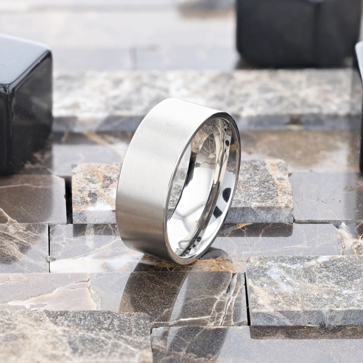 SOLAR Flat Profile Brushed Finish Men’s Titanium Wedding Band 8mm