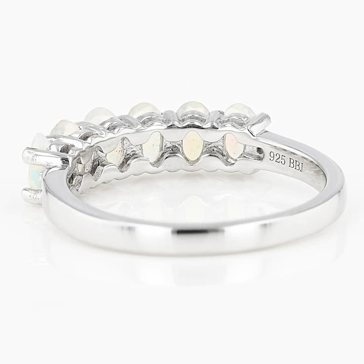 Opal And Diamond Accent Band Ring In Sterling Silver