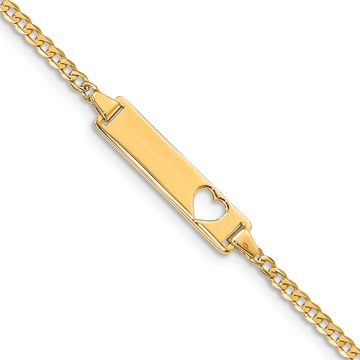 10k Yellow Gold Cut-out Heart Flat Curb Link ID Bracelet