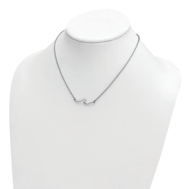 Rhodium Over Sterling Silver Wave 16 + 2 Inch Necklace