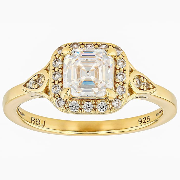 Diamond Simulant Square Octagonal And White Zircon Ring In 18K Gold Over
Sterling Silver 1.67ctw