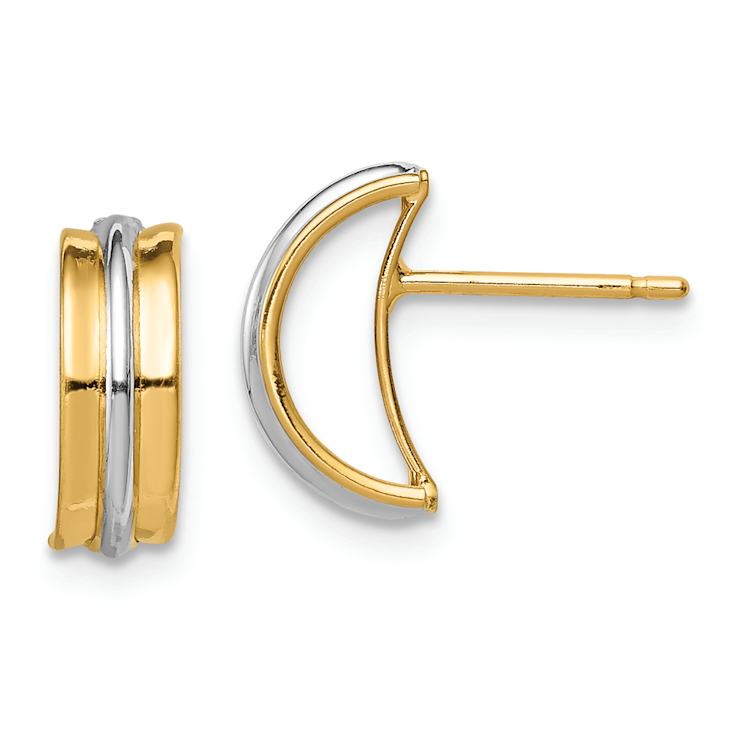 14k Yellow Gold and Rhodium Over 14k Yellow Gold Stud Earrings