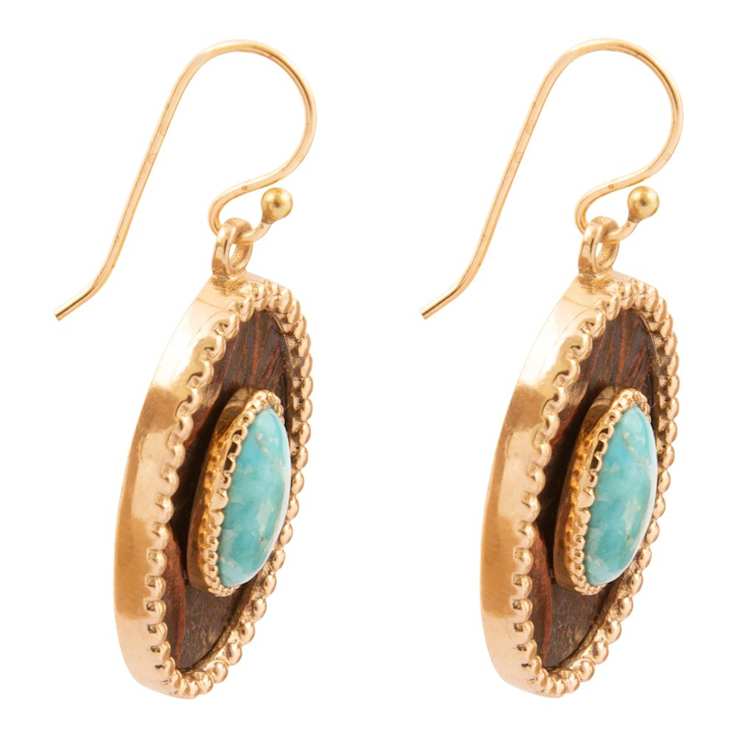 Barse Jewelry Composite Turquoise Rosette Leather & Gold Tone Dangle Earrings
