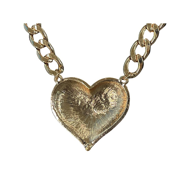 Blue Crystal Gold Tone Center Heart Pendant Necklace.