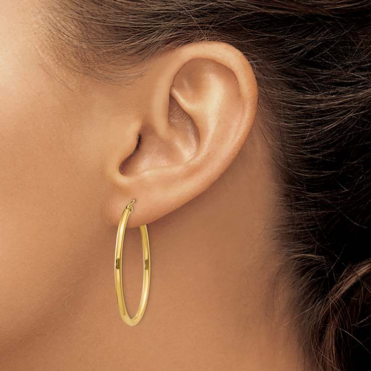 14k Yellow Gold 1 5/16" Polished Oval Hoop Earrings