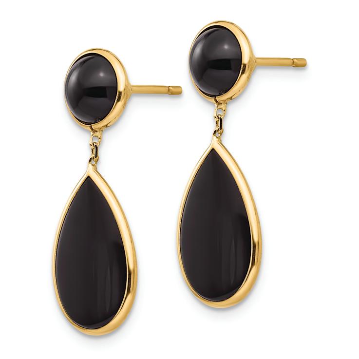 14k Yellow Gold Onyx Teardrop Dangle Earrings