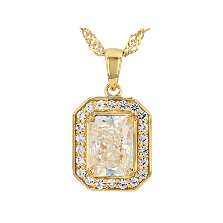 Diamond Simulant And Lab White Sapphire Pendant Necklace In 18K Gold
Over Sterling Silver 2.56ctw