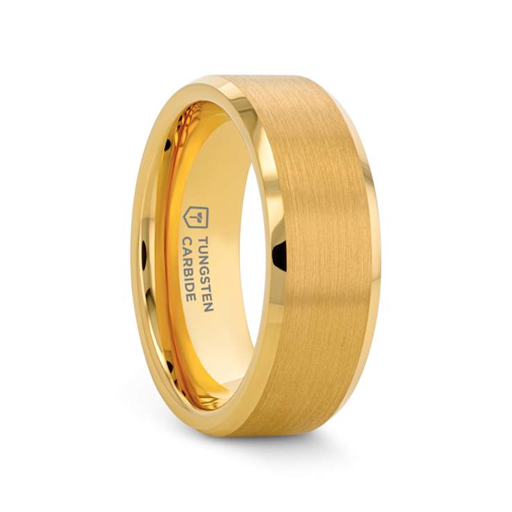 HONOR Gold-Plated Tungsten Beveled Polished Edges Flat Ring with Brushed
Center 8mm