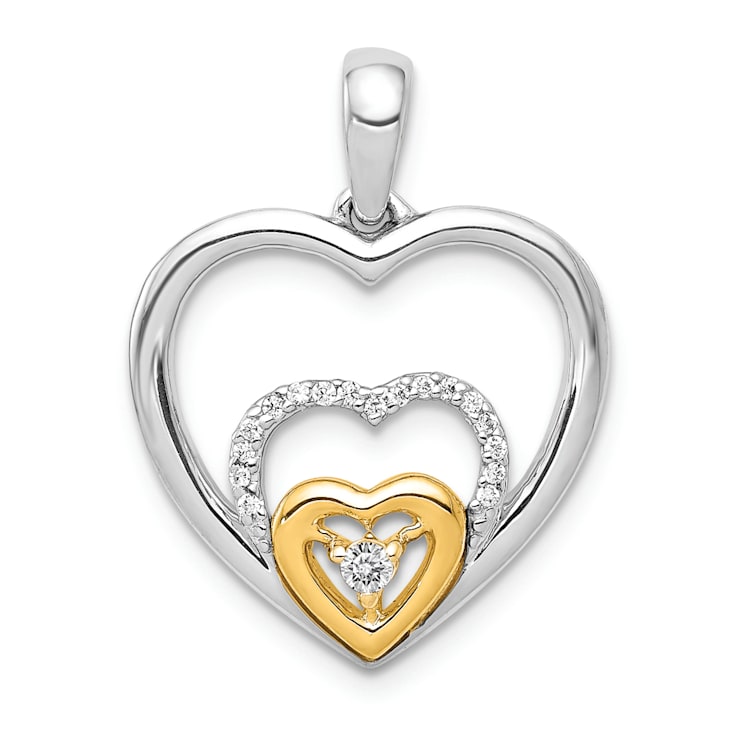 14k Two-tone Gold Diamond Triple Heart Pendant