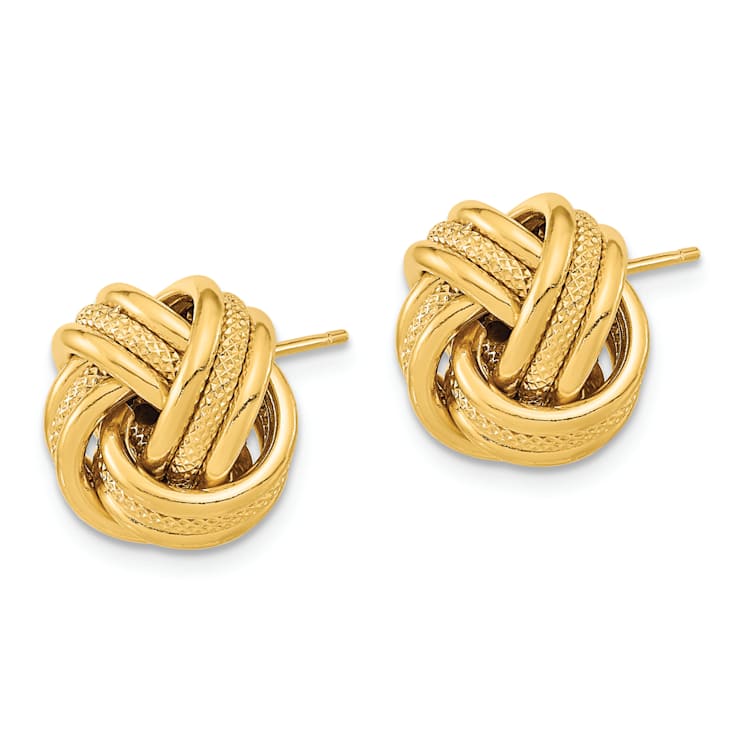 14k Yellow Gold Polished and Textured Triple Love Knot Stud Earrings