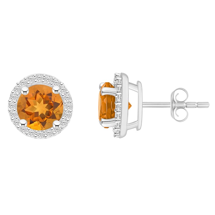 6mm Round Citrine And Created White Sapphire 10k White Gold Halo Stud Earrings