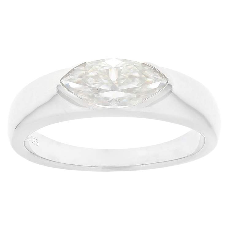 Marquise Moissanite Solitaire Ring In Platinum-Enhanced Sterling Silver