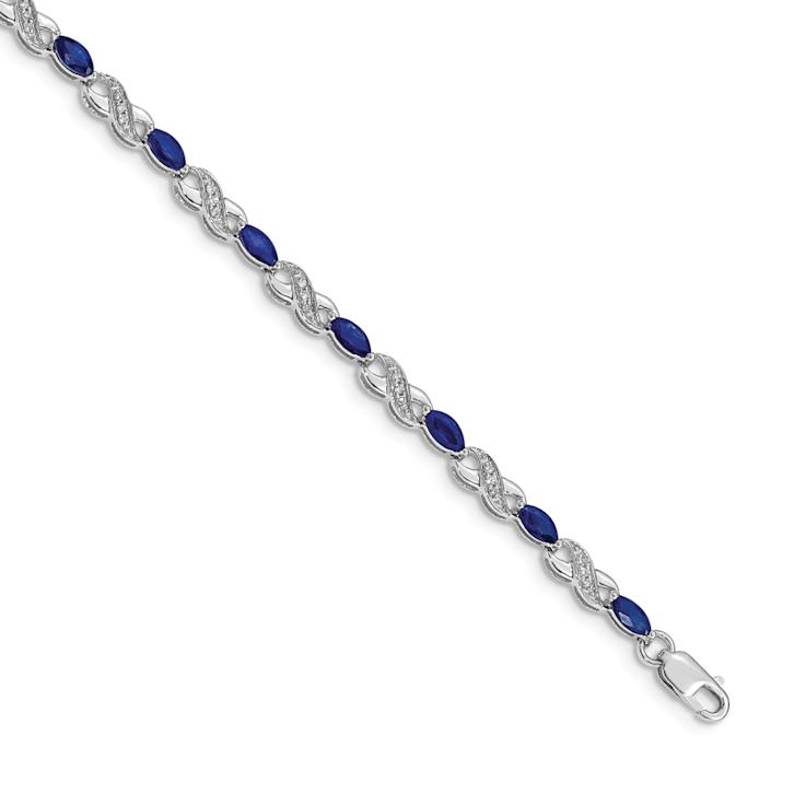 Rhodium Over 10k White Gold Diamond and Sapphire Infinity Bracelet