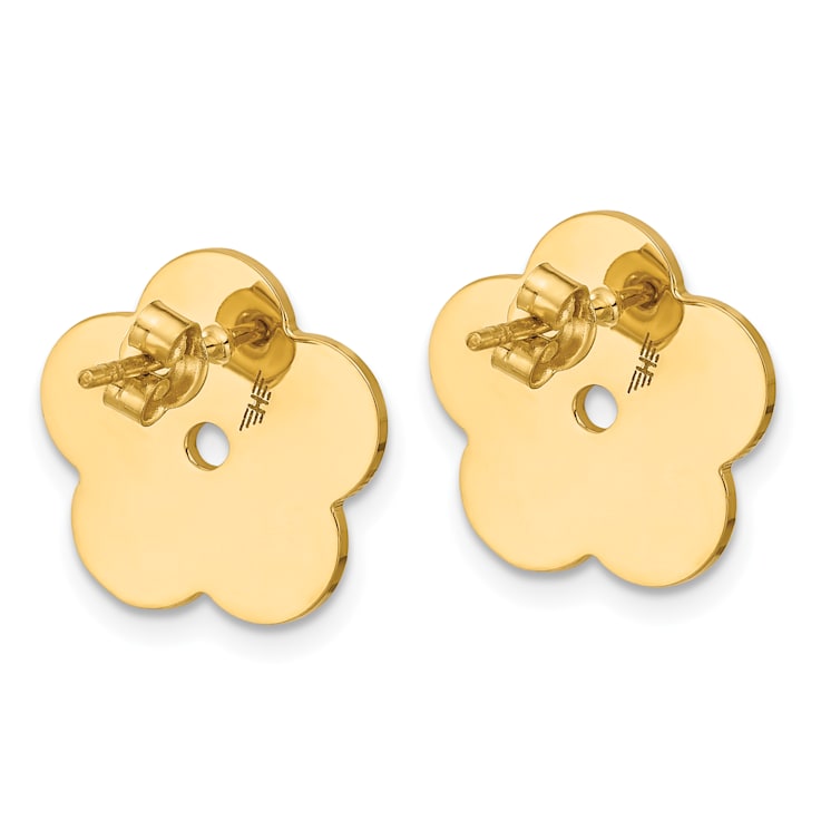 14K Yellow Gold Mother of Pearl Flower Post Earrings