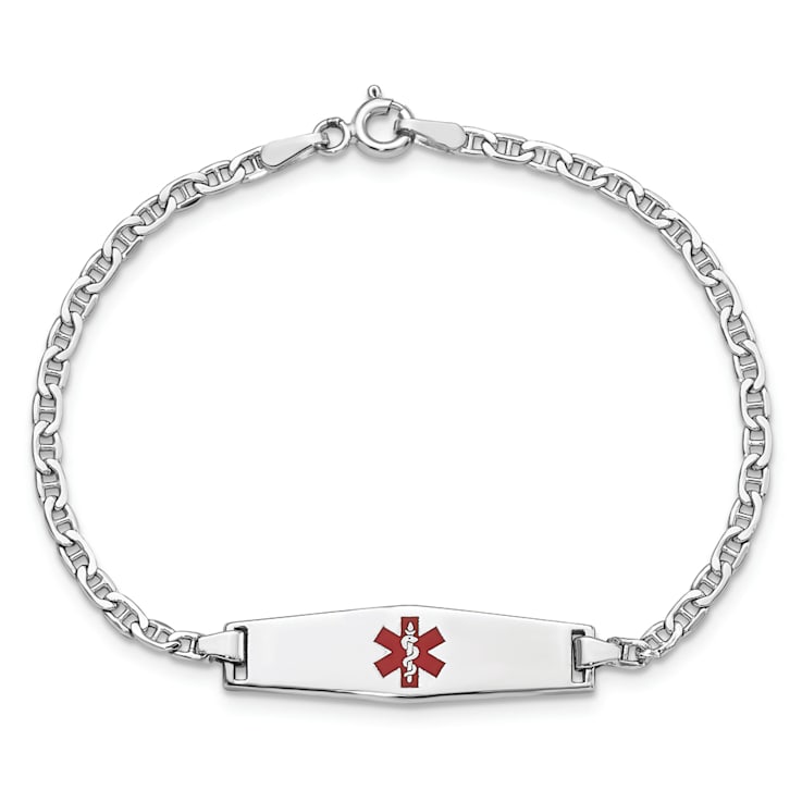 Rhodium Over 14k White Gold Medical Soft Diamond Shape Red Enamel
Mariner Link ID Bracelet
