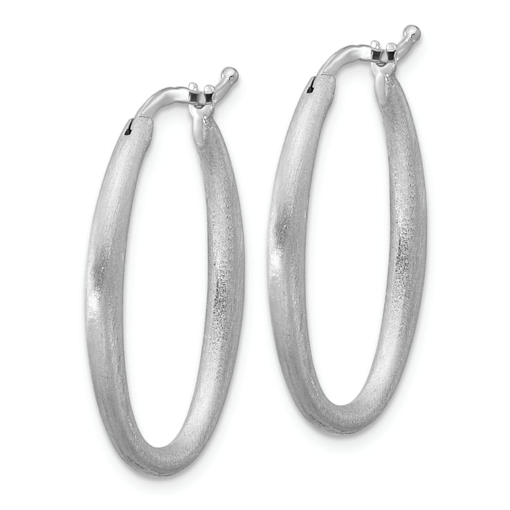 Rhodium Over Sterling Silver Brushed Oval Hoop Earrings