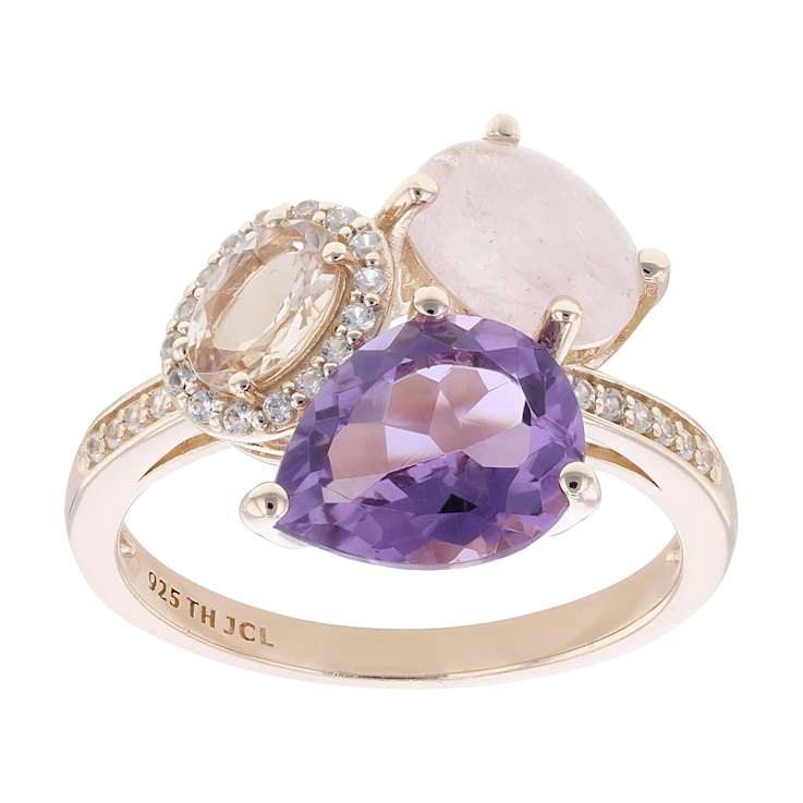 Amethyst, Morganite And White Zircon Ring In 18K Rose Gold Over Sterling
Silver 3.97ctw