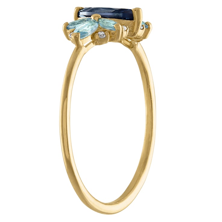 10K Yellow Gold Marquise Multi-color Blue Topaz Ring .45ctw