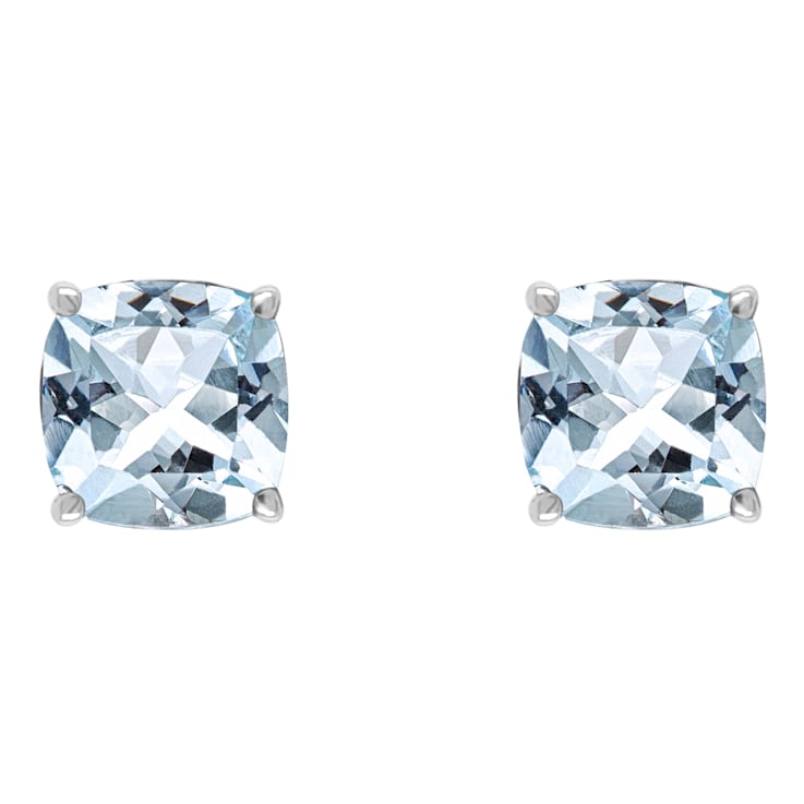 6mm Square Cushion Sky Blue Topaz Rhodium Over Sterling Silver Stud Earrings