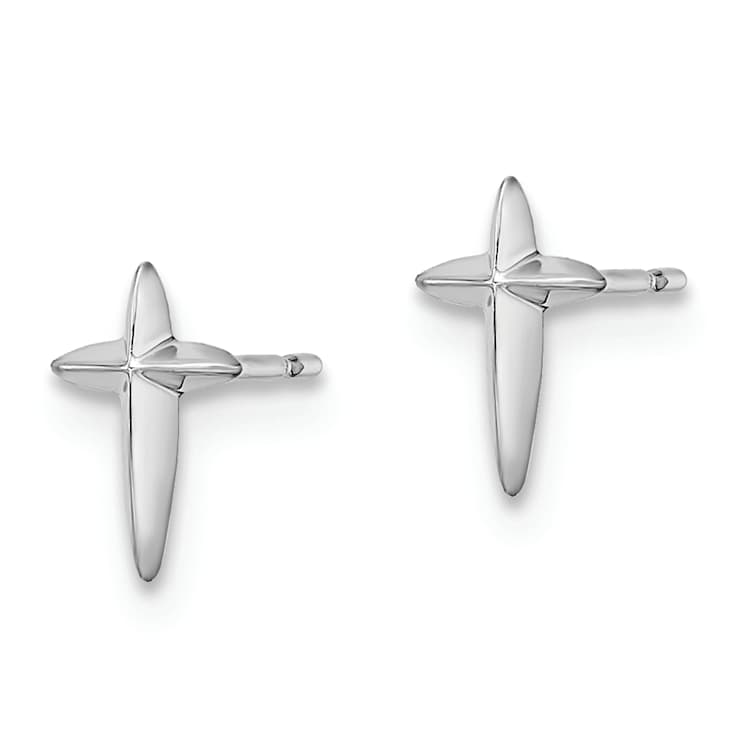 Rhodium Over 14k White Gold Children's Cross Stud Earrings