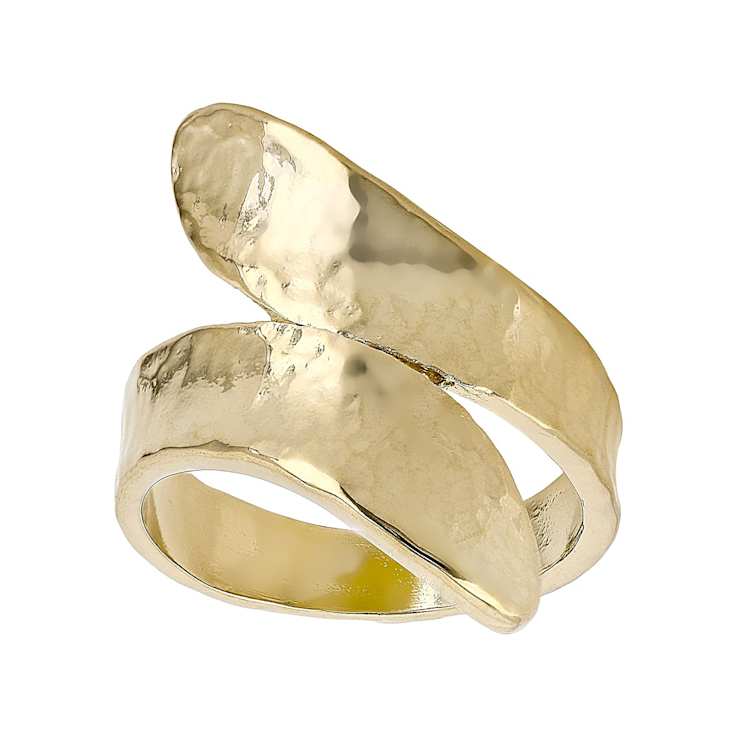 Hammered Bypass Ring In 18K Yellow Gold Over Bronze