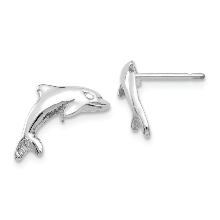 Rhodium Over 14k White Gold Dolphin Stud Earrings