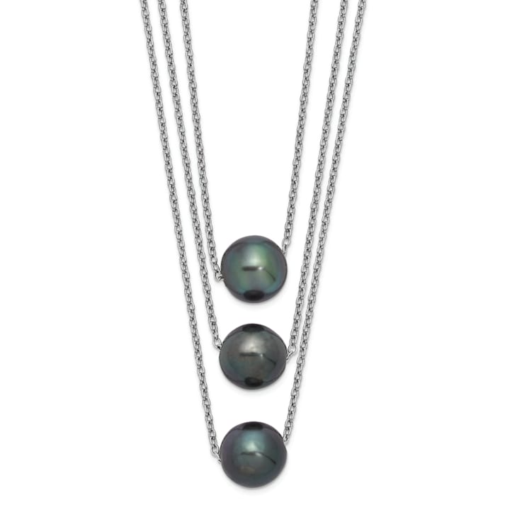 Rhodium Over Sterling Silver 8-9mm Semi-round Tahitian Cultured Pearl
Multi-strand Necklace