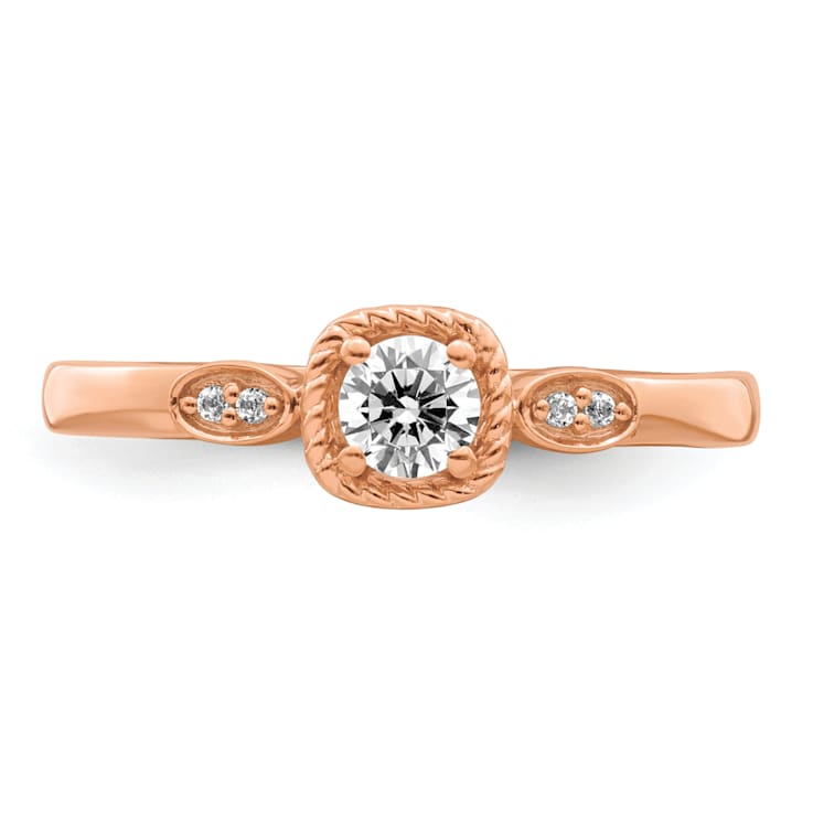 14K Rose Gold Petite Rope Edge Round Diamond Ring 0.24ctw