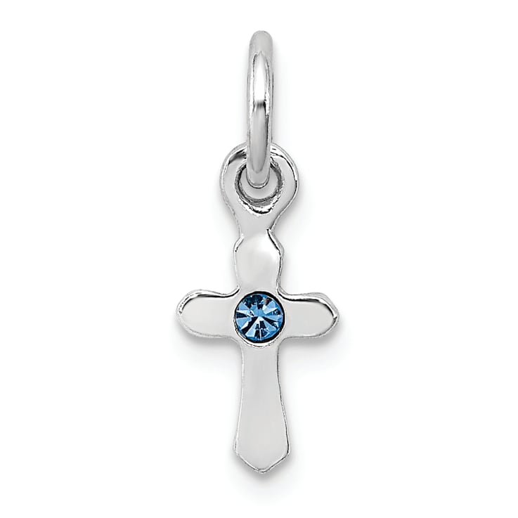 Rhodium Over Sterling Silver Child's December Blue Preciosca Crystal
Cross Pendant