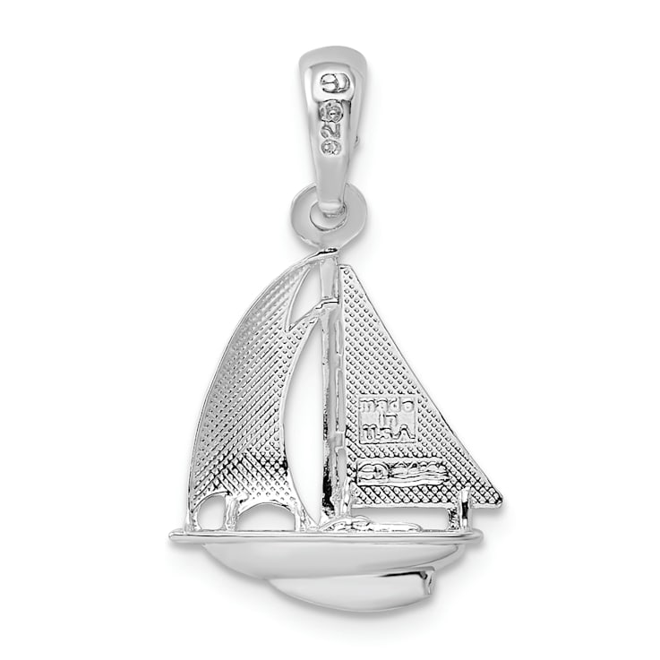 Rhodium Over Sterling Silver Polished 3D Sailboat Pendant