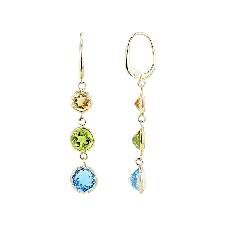 Multi Gem 14k Yellow Gold Dangle Earrings 9.00ctw