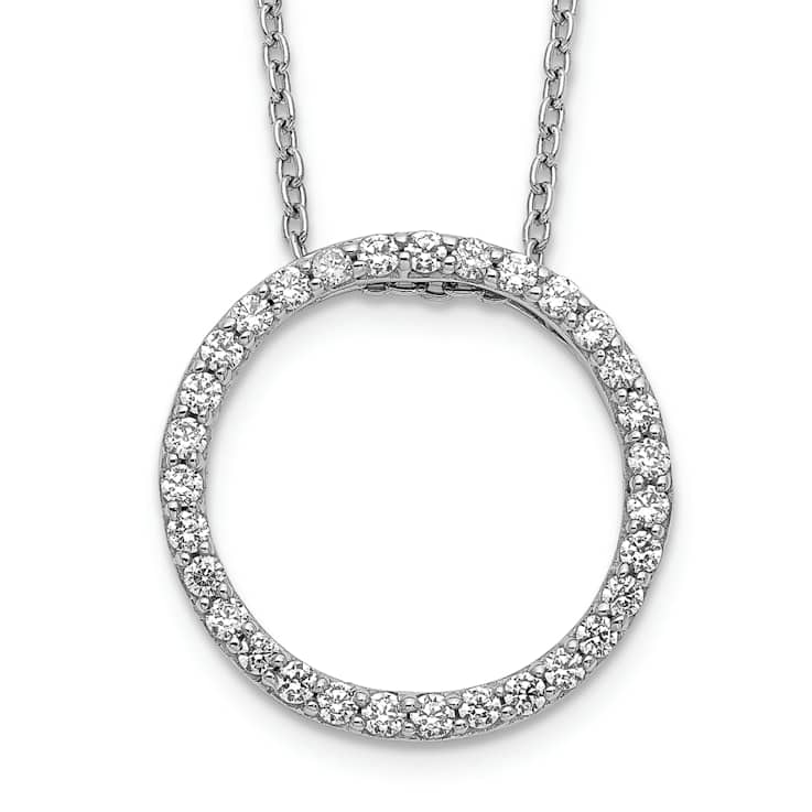 Rhodium Over 10k White Gold 0.46 ctw Diamond Circle Pendant with 18 inch
Cable Chain