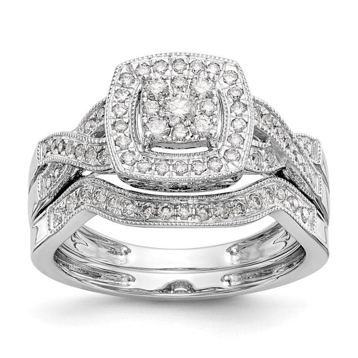 Rhodium Over 14K White Gold Lab Grown Diamond Cluster Engagement Ring 0.39ctw