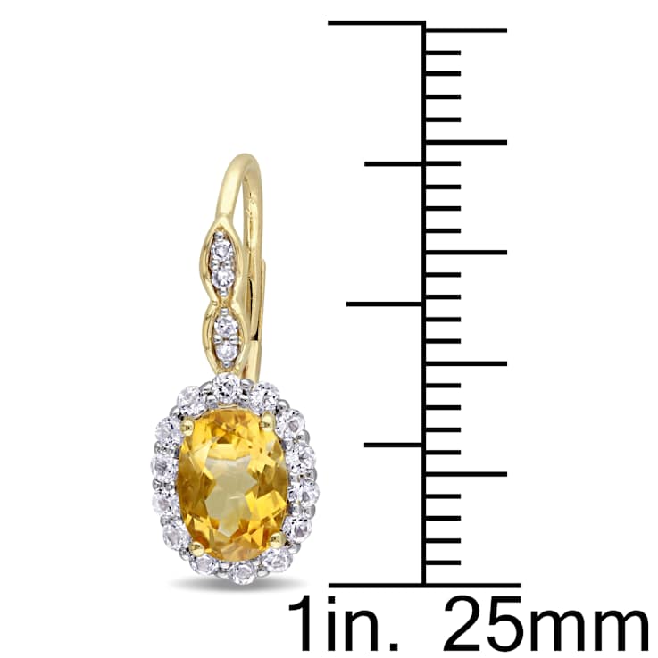 Citrine, White Topaz and Diamond 14K Yellow Gold Earrings 2.28ctw