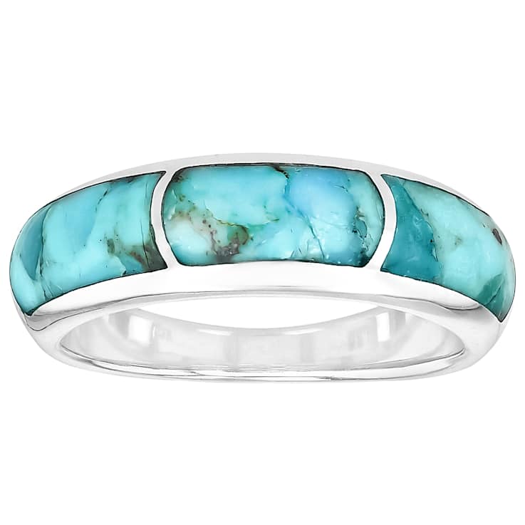 Turquoise Three-Stone Inlay Ring In Sterling Silver