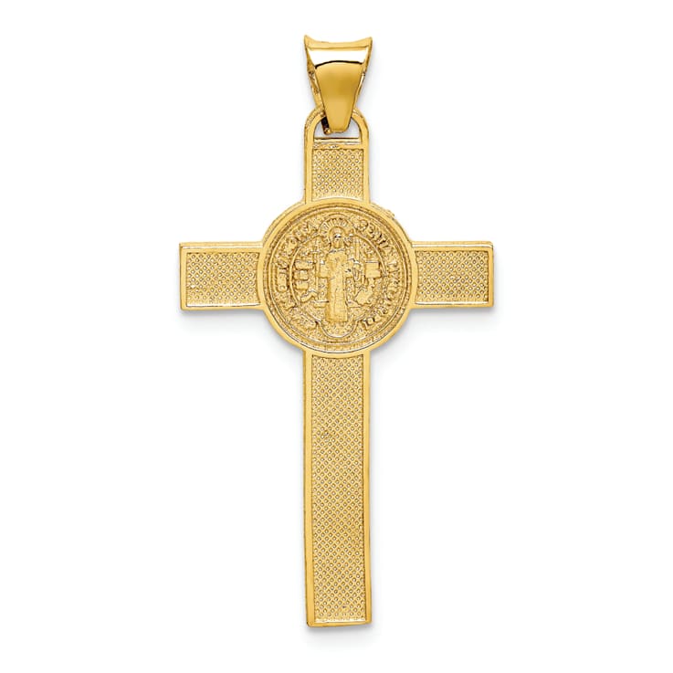 14K Yellow and White Gold St. Benedict Medal Crucifix Cross Pendant