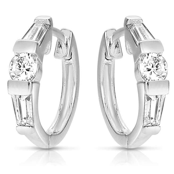 CZ Pave Hoop Earrings In Sterling Silver