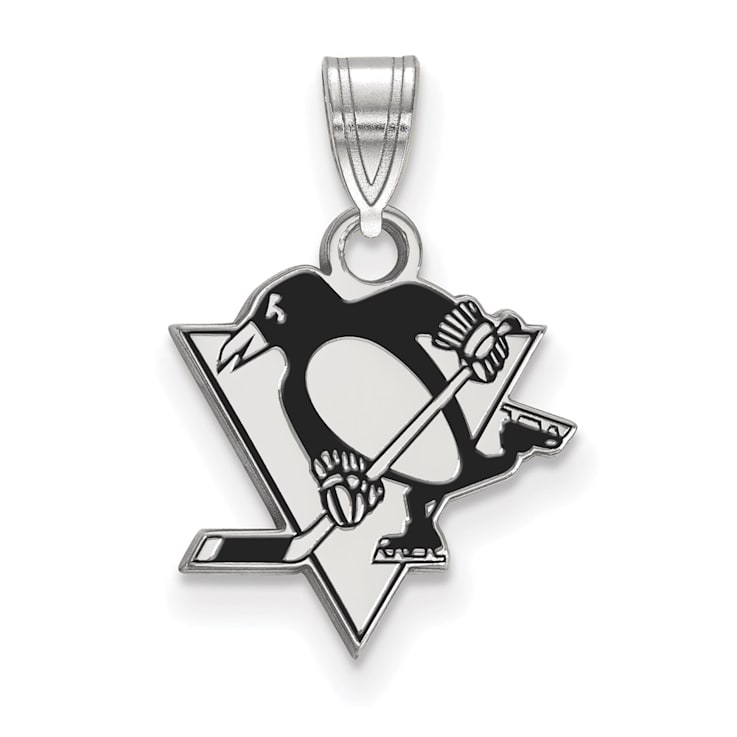 Rhodium Over Sterling Silver NHL LogoArt Pittsburgh Penguins Enamel Pendant