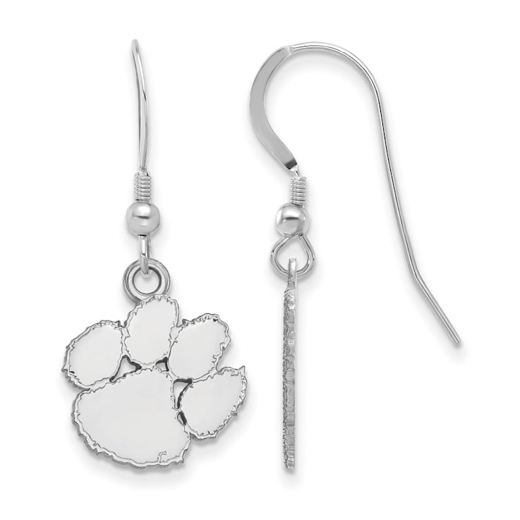 Rhodium Over Sterling Silver  LogoArt Clemson University Small Dangle Earrings