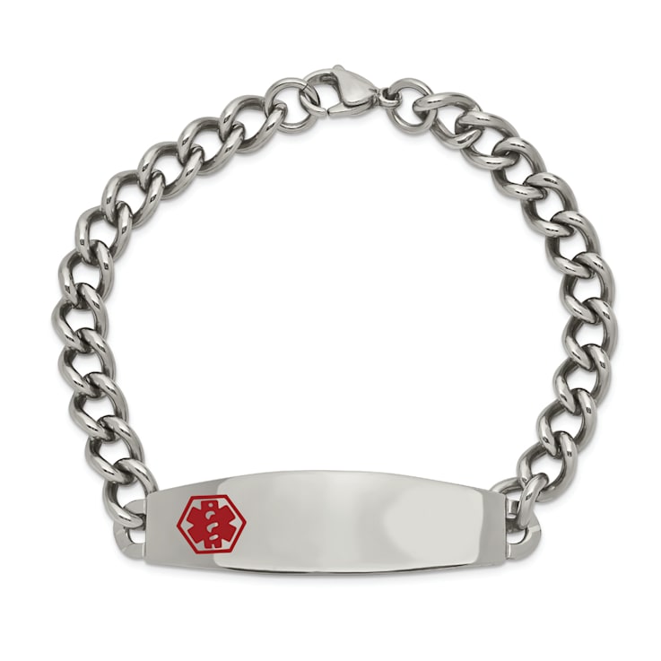 Stainless Steel Polished with Red Enamel 8.5-inch Medical ID Bracelet