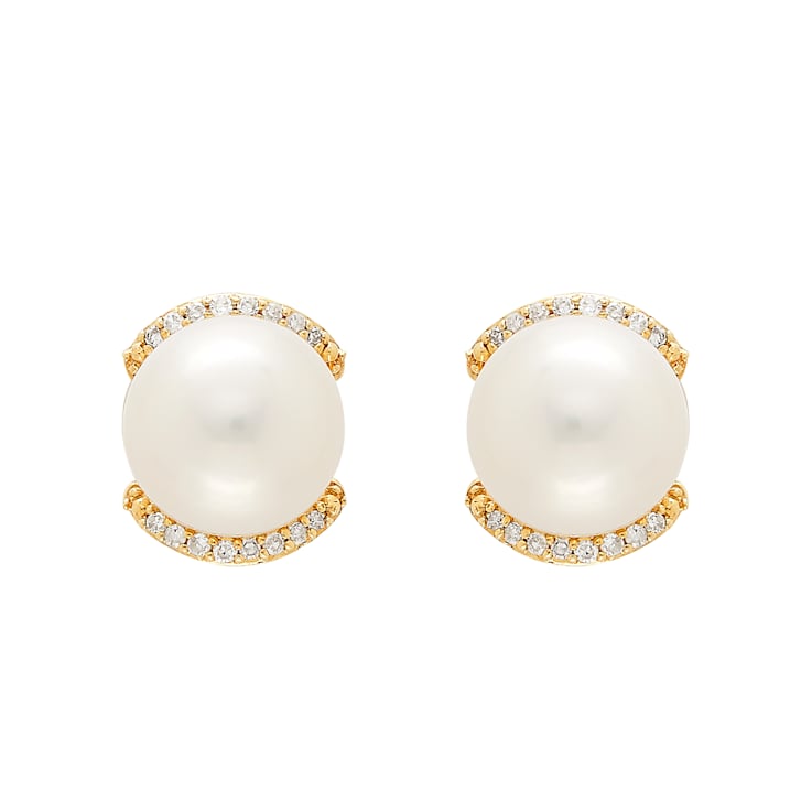 8-8.5mm Round White Freshwater Pearl with 0.09ctw Diamond Accents 10K
Yellow Gold Stud Earrings
