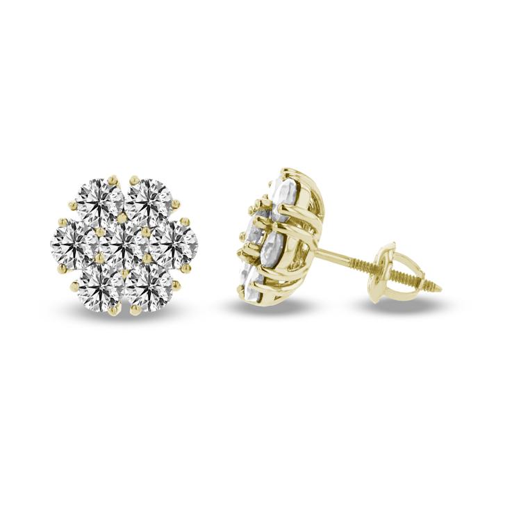 2.00ctw Lab Grown Diamond Cluster Earrings in 14k Yellow Gold