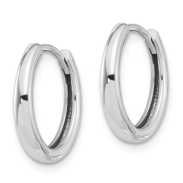 Rhodium Over 14k White Gold Polished 9/16" Hinged Hoop Earrings