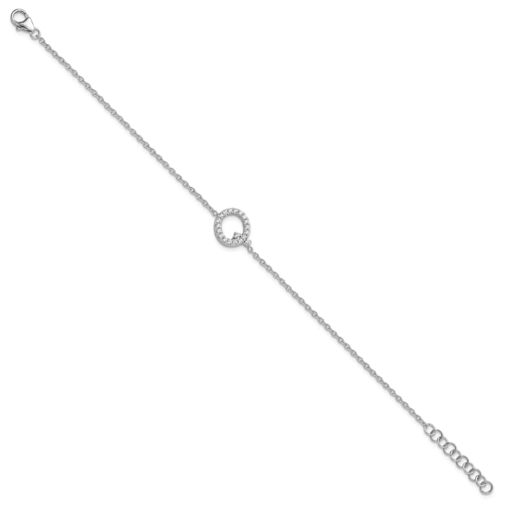 Rhodium Over 14k White Gold Diamond Sideways Letter Q Bracelet