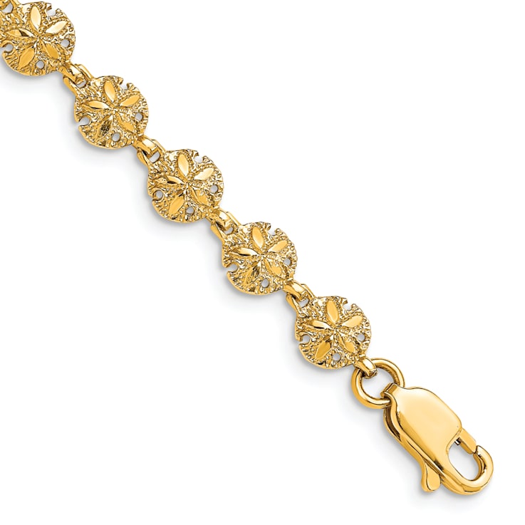 14k Yellow Gold Polished and Textured Mini Sand Dollar Bracelet