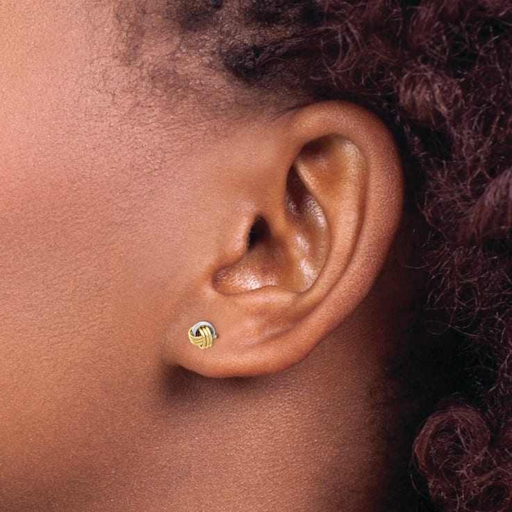 14k Yellow Gold and Rhodium Over 14k Yellow Gold 5.12mm Love Knot Stud Earrings