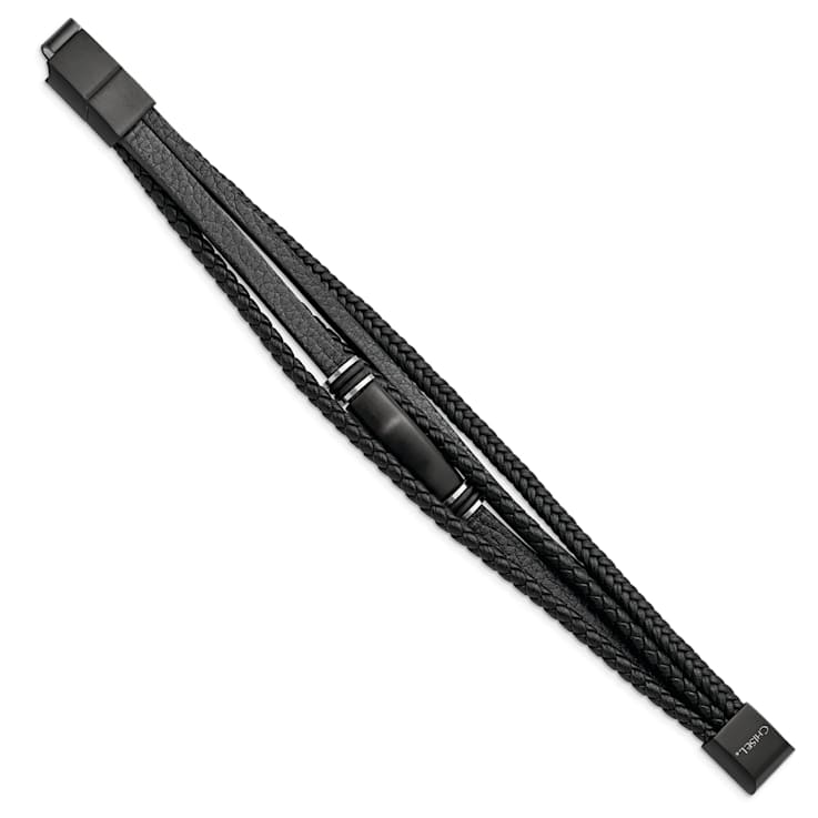 Black Rubber and Stainless Steel Brushed Black IP Plated 8-inch with
0.5-inch Extension Bracelet