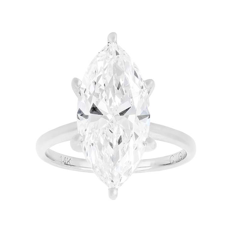 Lab-Grown Diamond Marquise Solitaire Ring In 14K White Gold 5.00ct