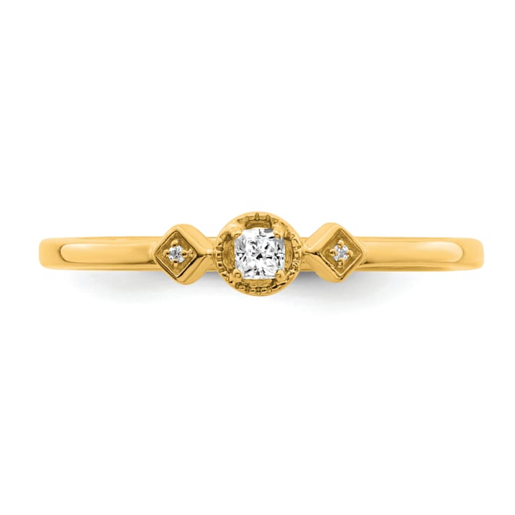 14K Yellow Gold Petite Beaded Edge Cushion Diamond Ring 0.10ctw
