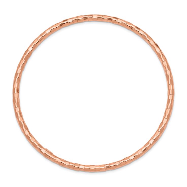 14K Rose Gold 3mm Polished Textured Slip-on Bangle Bracelet
